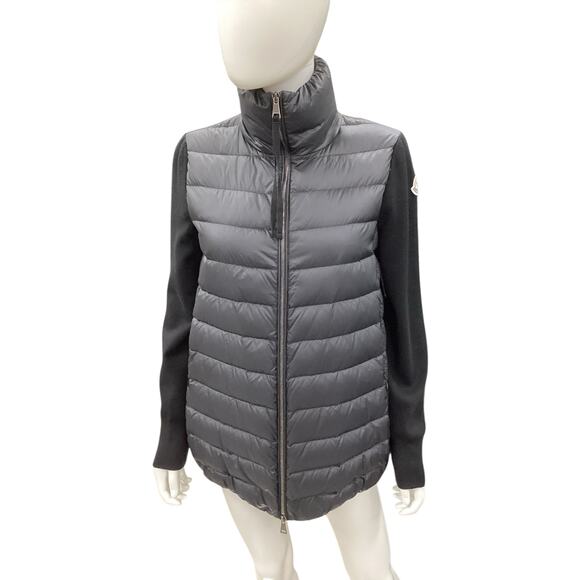 Moncler Jacket Women’s Size XS Quilted Down &Wool Cardigan Sleeves Zipper Black - Picture 1 of 7